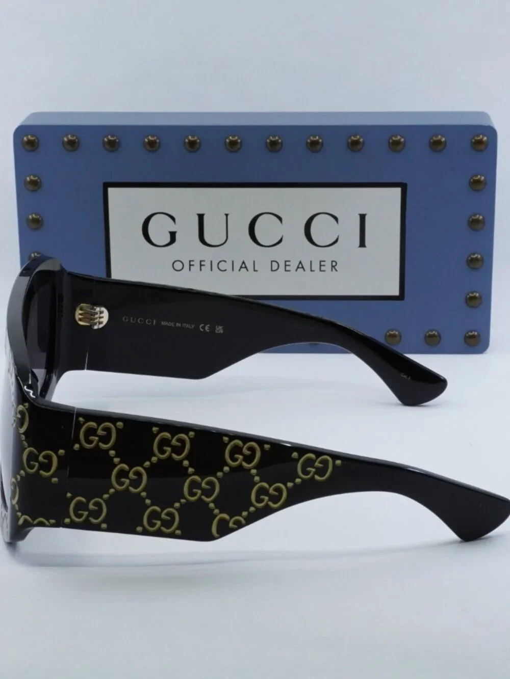 Gucci GG0983S 004 Square Sunglasses - Black With Gold GG Pattern\Grey